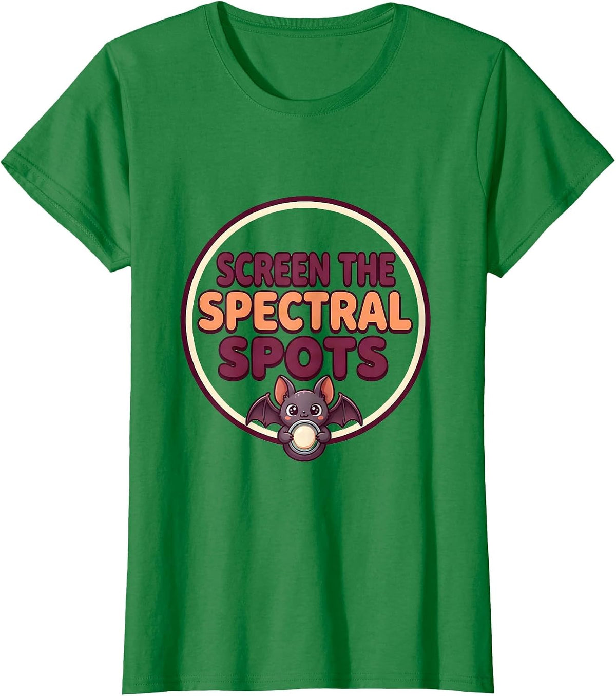 Women's Screen The Spectral Spots Cute Kawaii Halloween Dermatology T-Shirt - Kelly Green