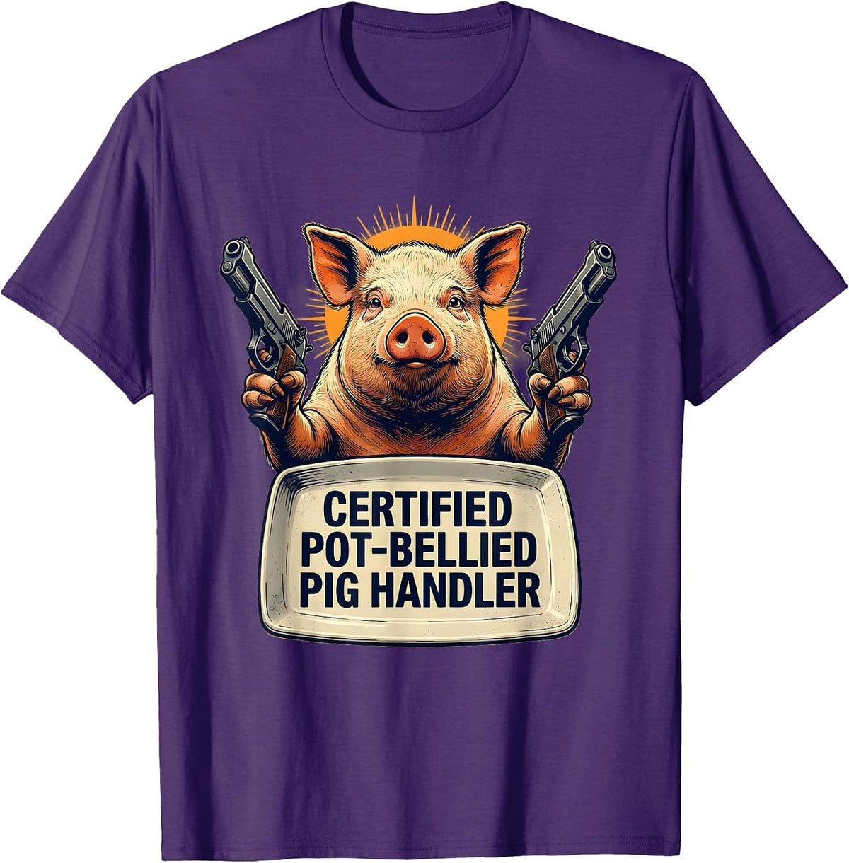 Men's Certified Pot-Bellied Pig Handler Funny Pig Lover Meme Humor T-Shirt - Purple