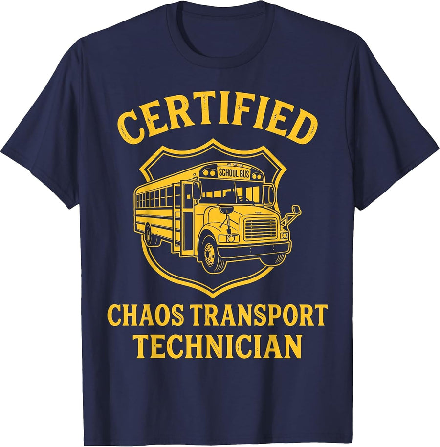 Chaos Transport Technician School Bus Driver T-Shirt - Navy Blue