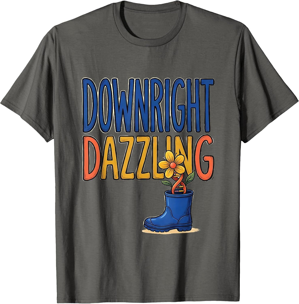 Men's Downright Dazzling Whimsical Down Syndrome Awareness Support T-Shirt - Asphalt Grey