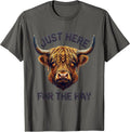 Highland Cow Just Here for the Hay Funny Design T-Shirt - Asphalt Grey