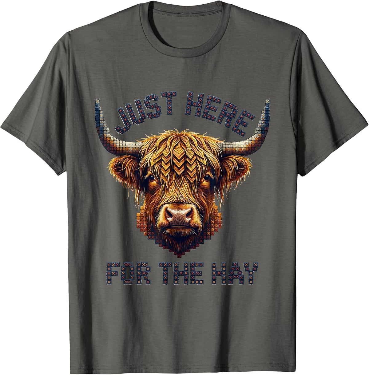 Highland Cow Just Here for the Hay Funny Design T-Shirt - Asphalt Grey