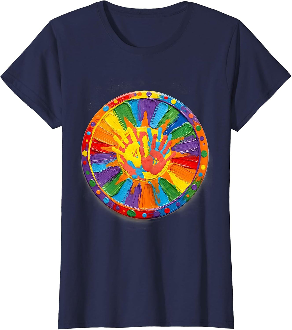 Women's Preschool Teacher Sun Finger Painting Art T-Shirt - Navy Blue