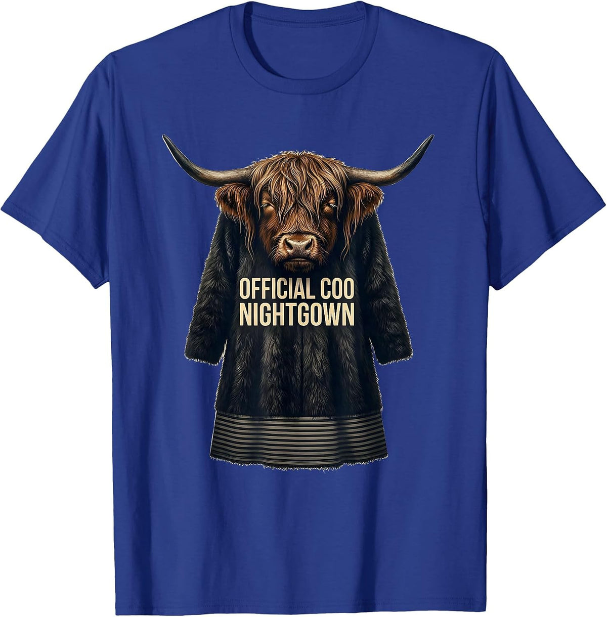 Official Coo Nightgown Whimsical Highland Cow Cozy Sleepwear T-Shirt - Royal Blue