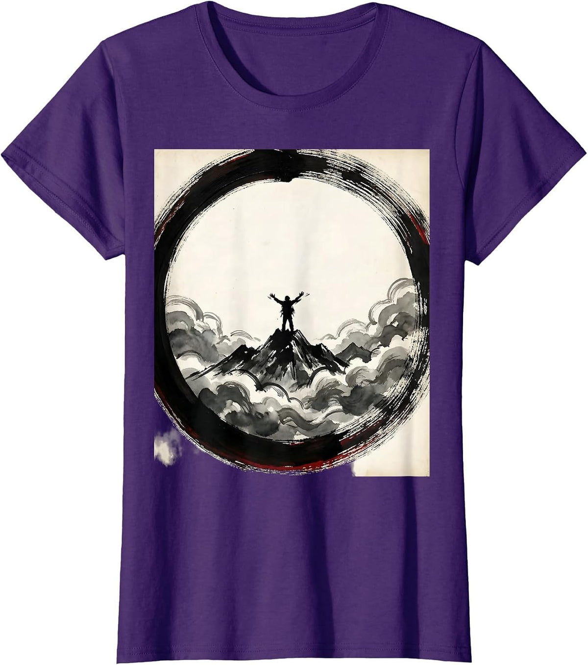 Women's Hiker Summit Above the Clouds Mountain Illustration T-Shirt - Purple