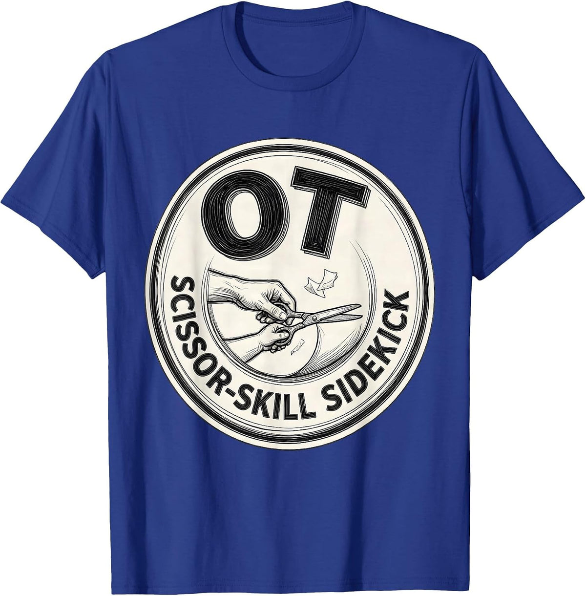 OT, Scissor-Skill Sidekick Occupational Therapy Pediatric T-Shirt - Royal Blue