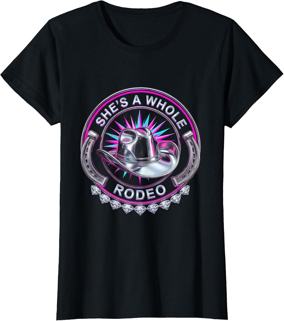 She's a Whole Rodeo Cowgirl Design T-Shirt - Black