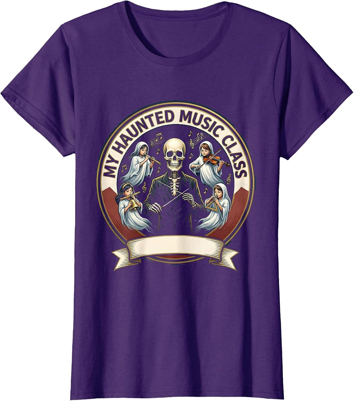 Women's My Haunted Music Class Funny Music Teacher Ghost Band Humor T-Shirt - Purple