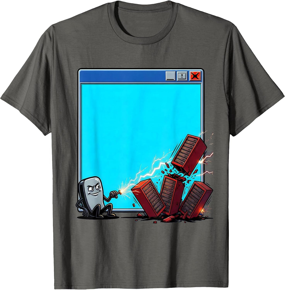 Terminal Chaos Cartoon IT Humor Sysadmin T-Shirt - Asphalt Grey