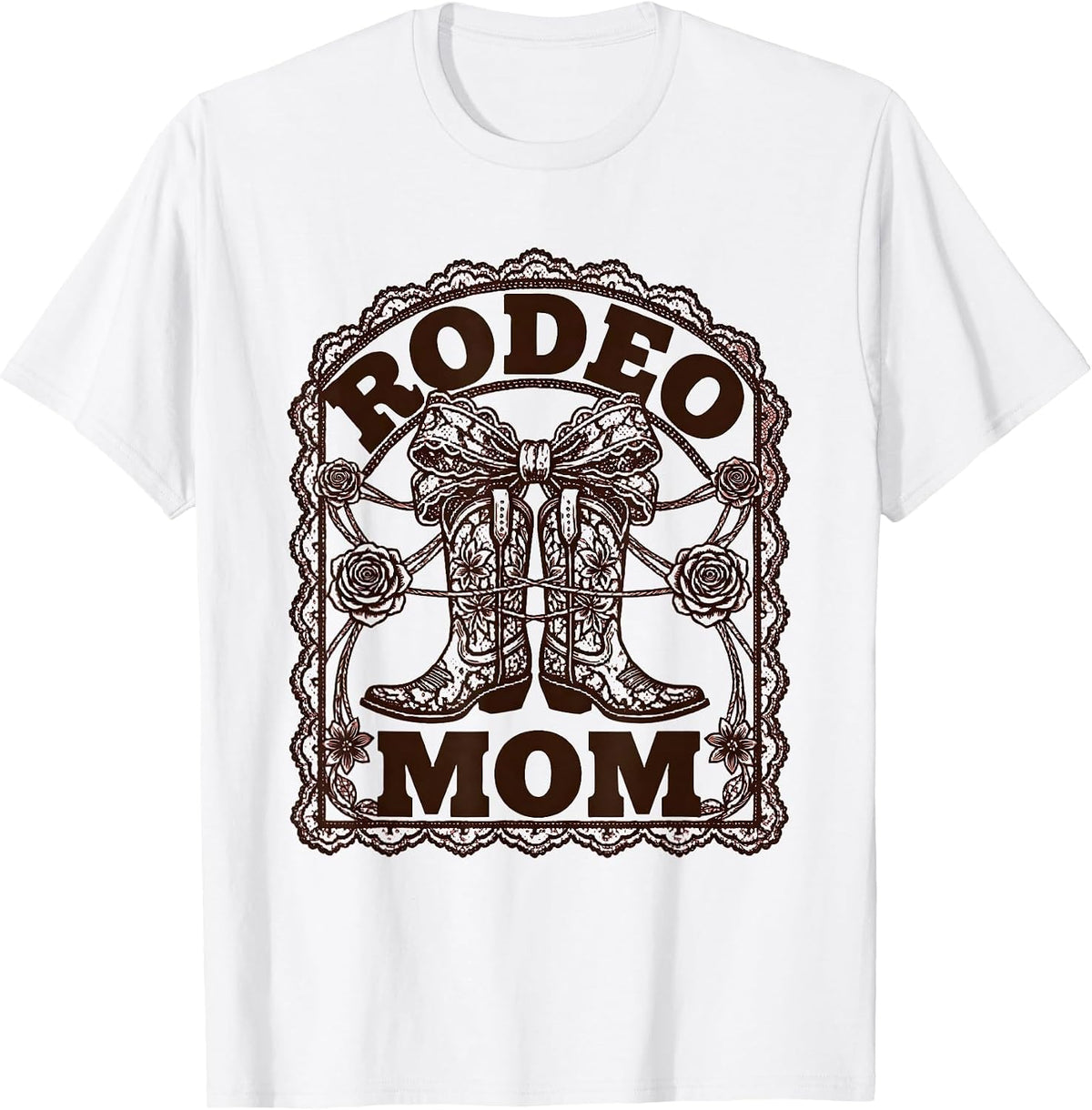 Men's Rodeo Mom Lace Cutwork Coquette Cowgirl Birthday Party T-Shirt - White
