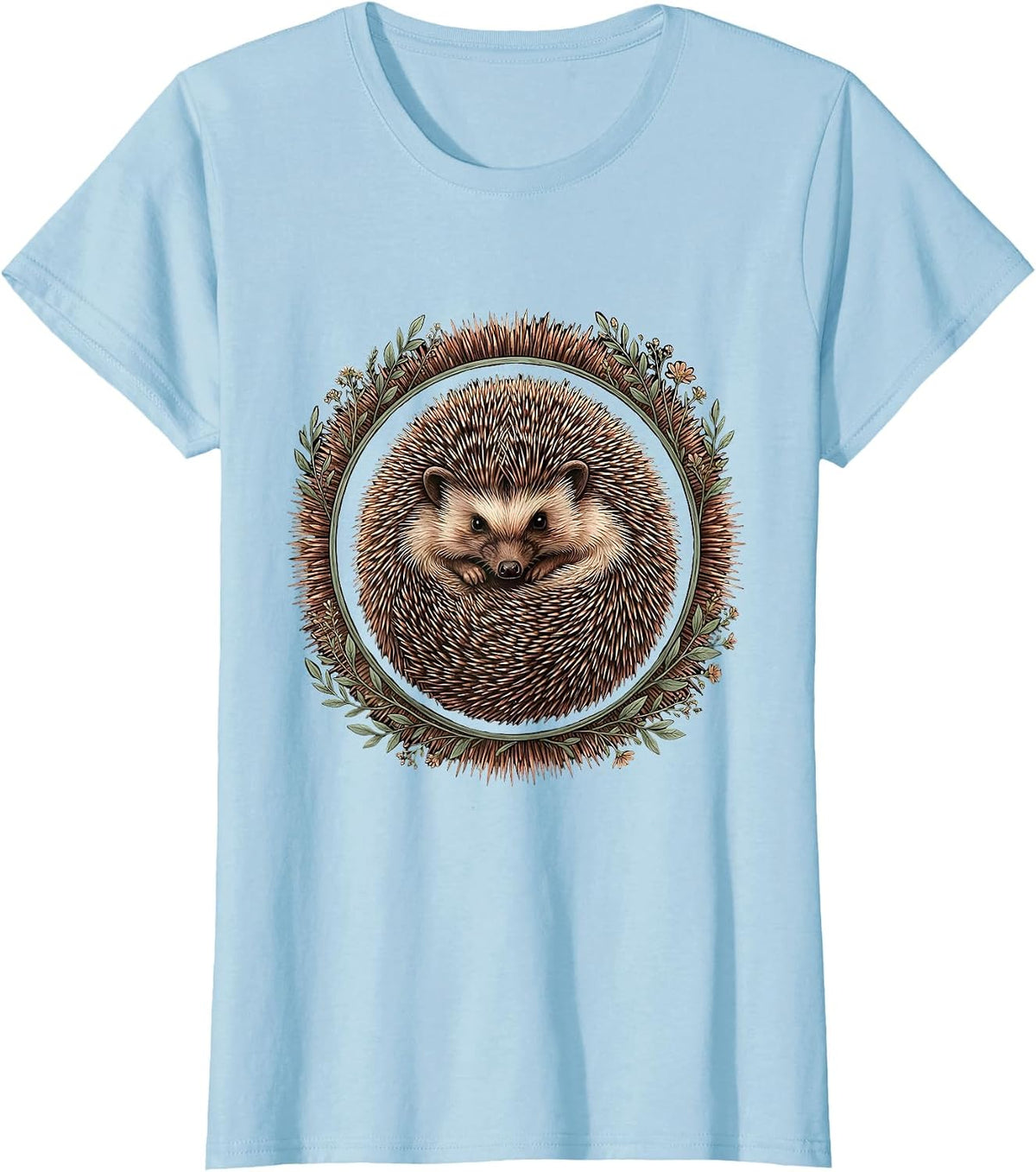 Hedgehog Curled Up Defensive Ball Cute Wildlife Art T-Shirt - Baby Blue