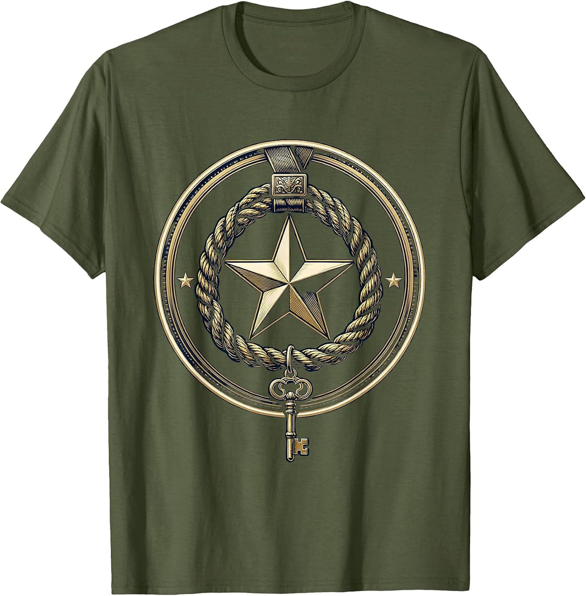 Men's Preschool Teacher Lanyard Keys and Star Graphic T-Shirt - Olive Green
