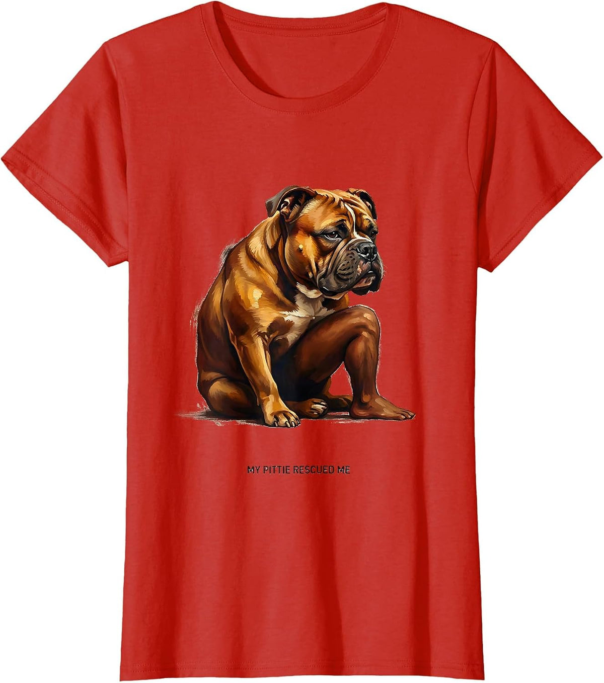 Women's My Pittie Rescued Me Funny Pitbull Dog Lover Gift T-Shirt - Red