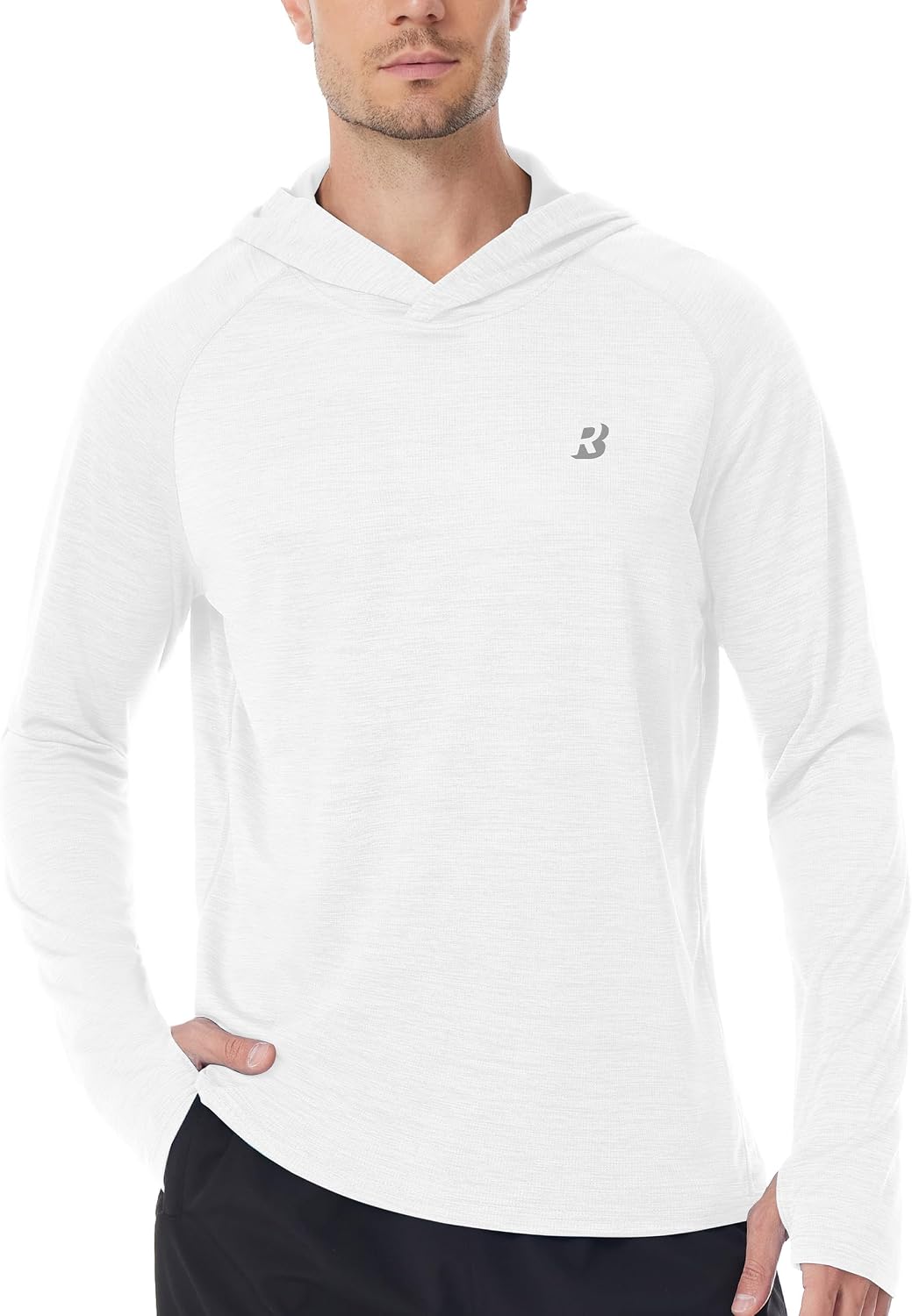 Men's UPF 50+ Sun Hoodie, Long Sleeve Fishing Shirt with Thumb Holes - White