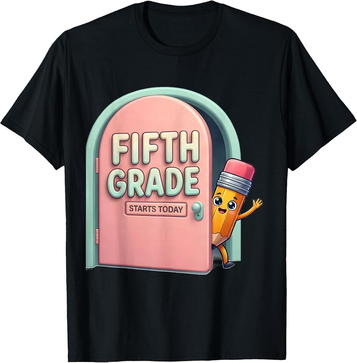 Men's Fifth Grade Starts Today Cute Kawaii Pencil Back to School T-Shirt - Black