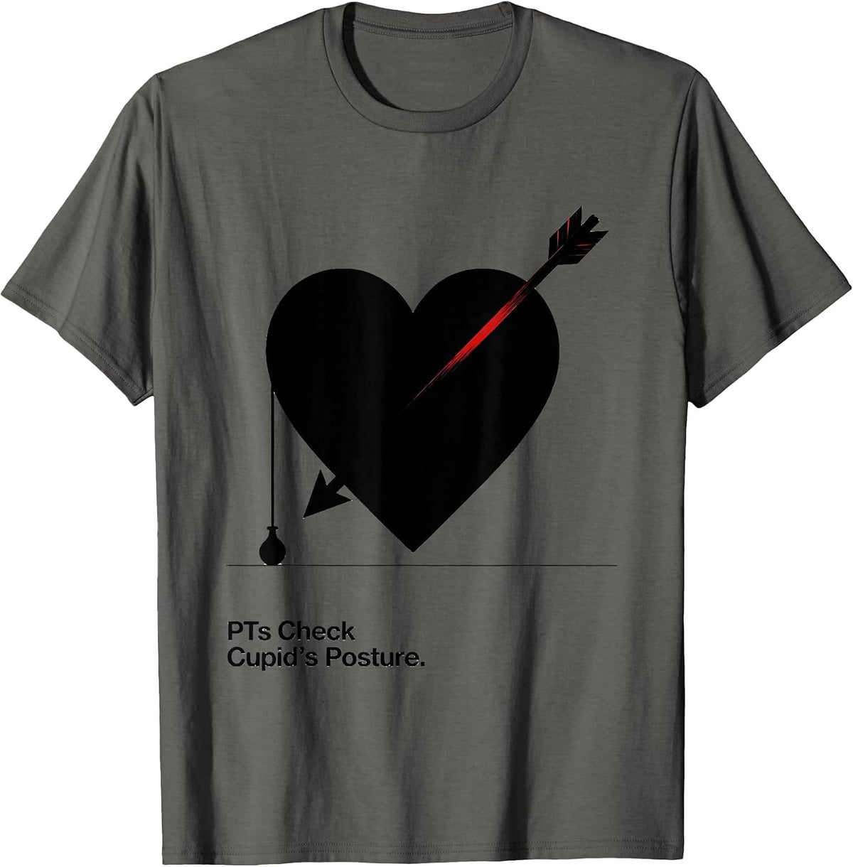PTs Check Cupid's Posture Funny Physical Therapist Holiday T-Shirt - Asphalt Grey