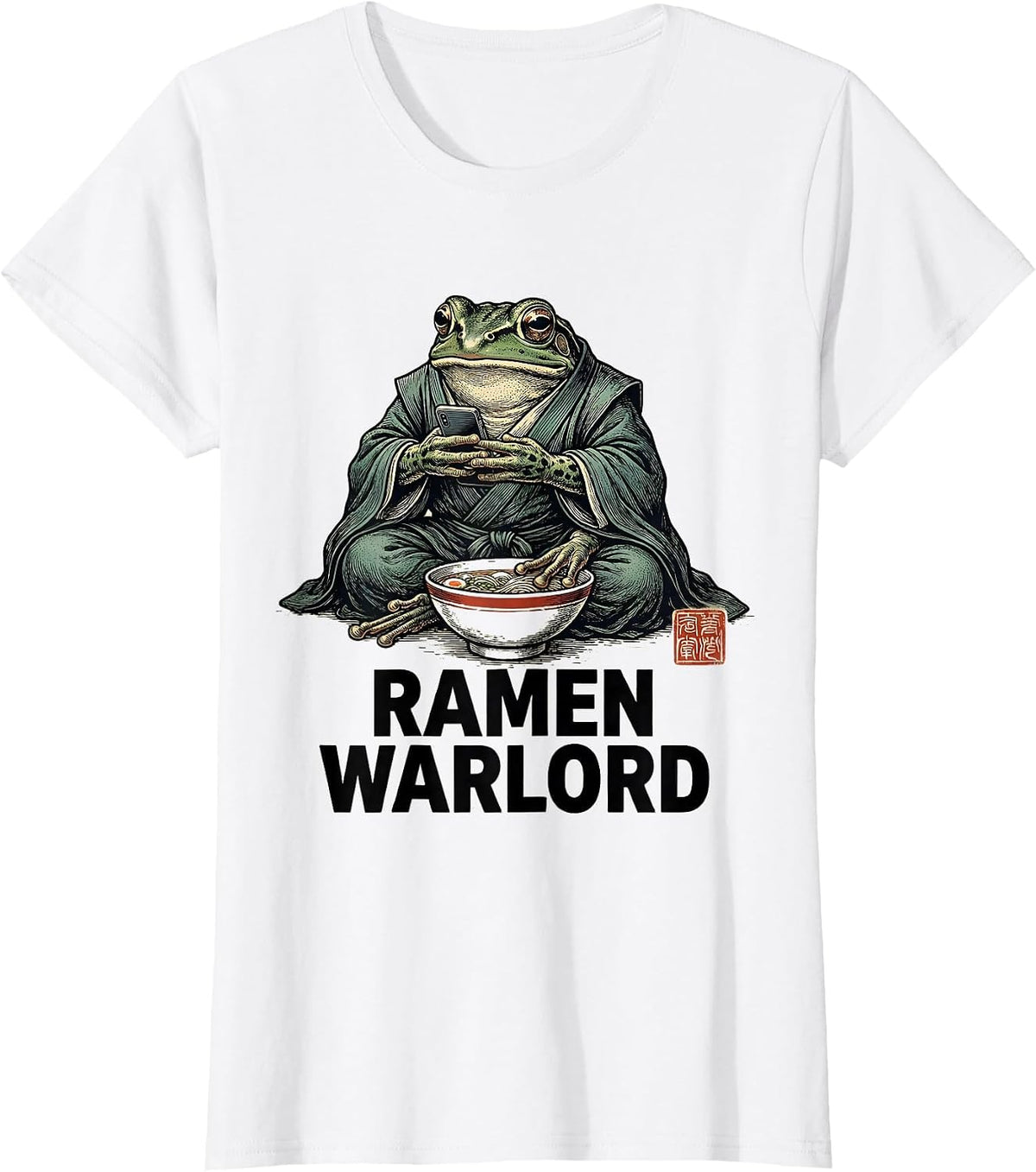 Women's Ramen Warlord Grumpy Frog Japanese Art Anime Meme T-Shirt - White
