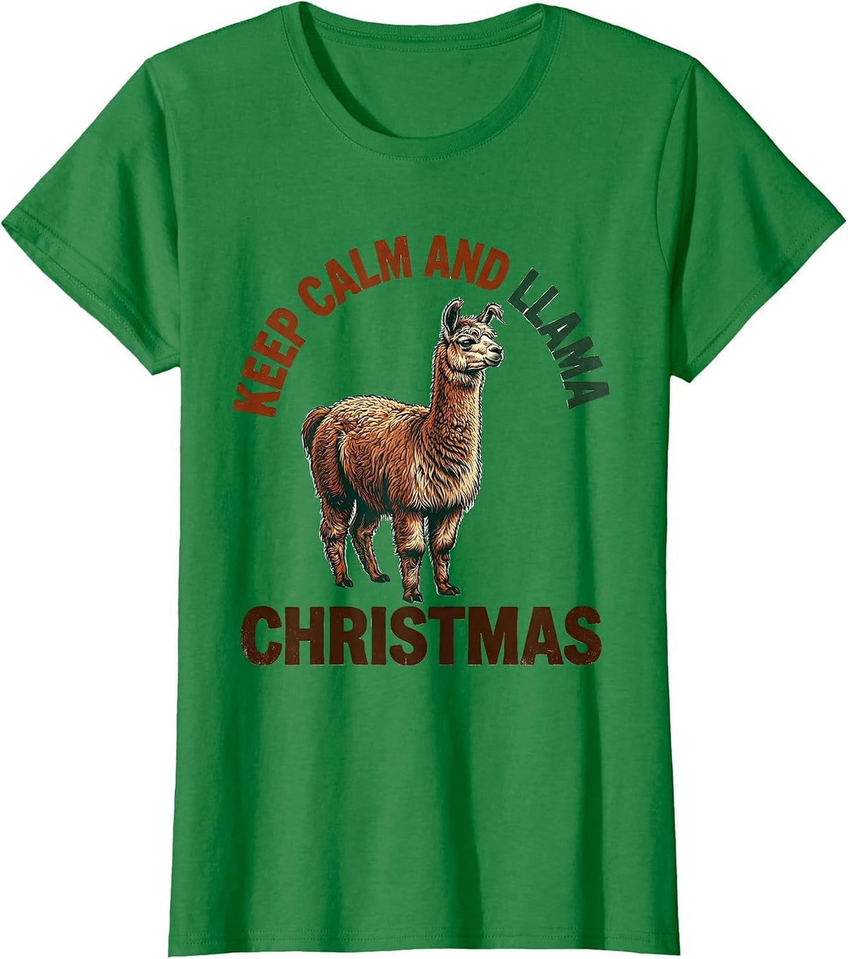 Women's Keep Calm And Llama Christmas Vintage Funny Alpaca Lover T-Shirt - Kelly Green