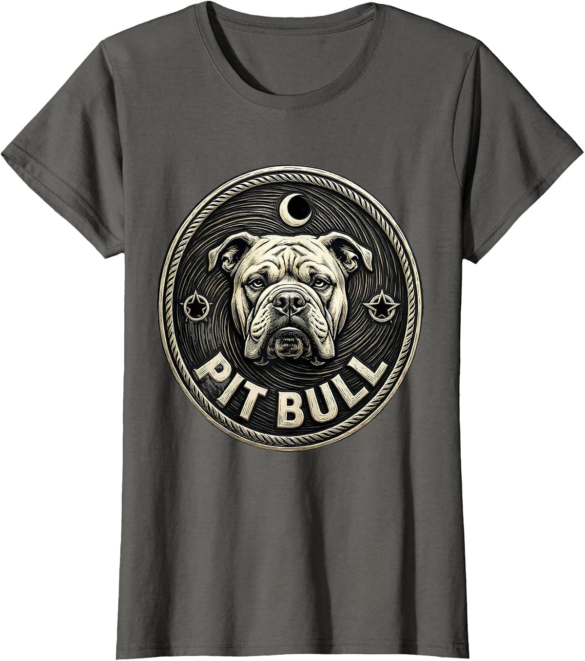 Women's PIT BULL Dog Breed Portrait Van Gogh Style Starry Night Art T-Shirt - Asphalt Grey