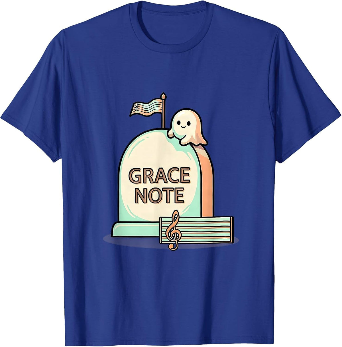 Grace Note Cute Kawaii Ghost Music Teacher Halloween Humor T-Shirt - Royal Blue