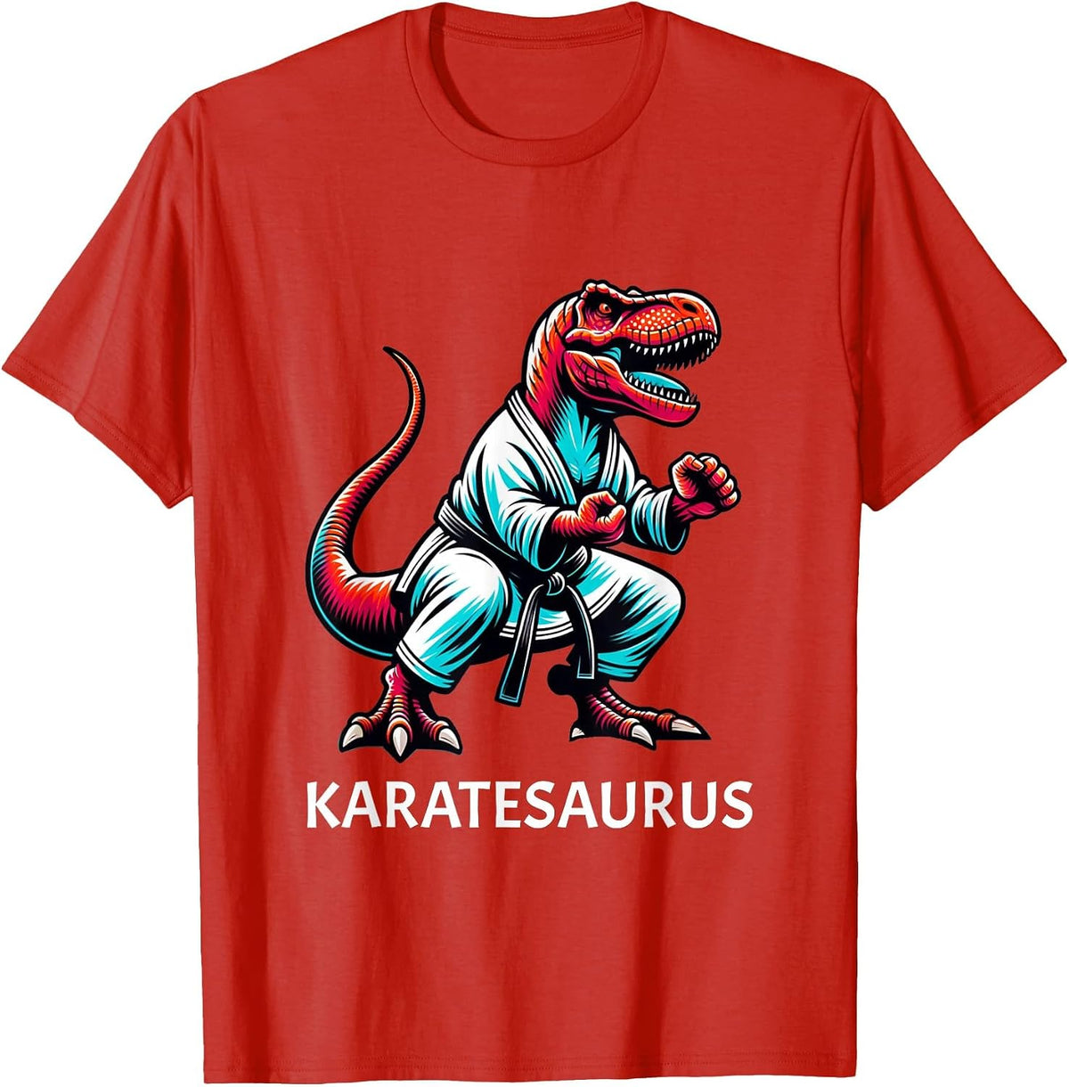 Funny Karate Dinosaur Karatesaurus T-Rex Graphic Karatist T-Shirt - Red