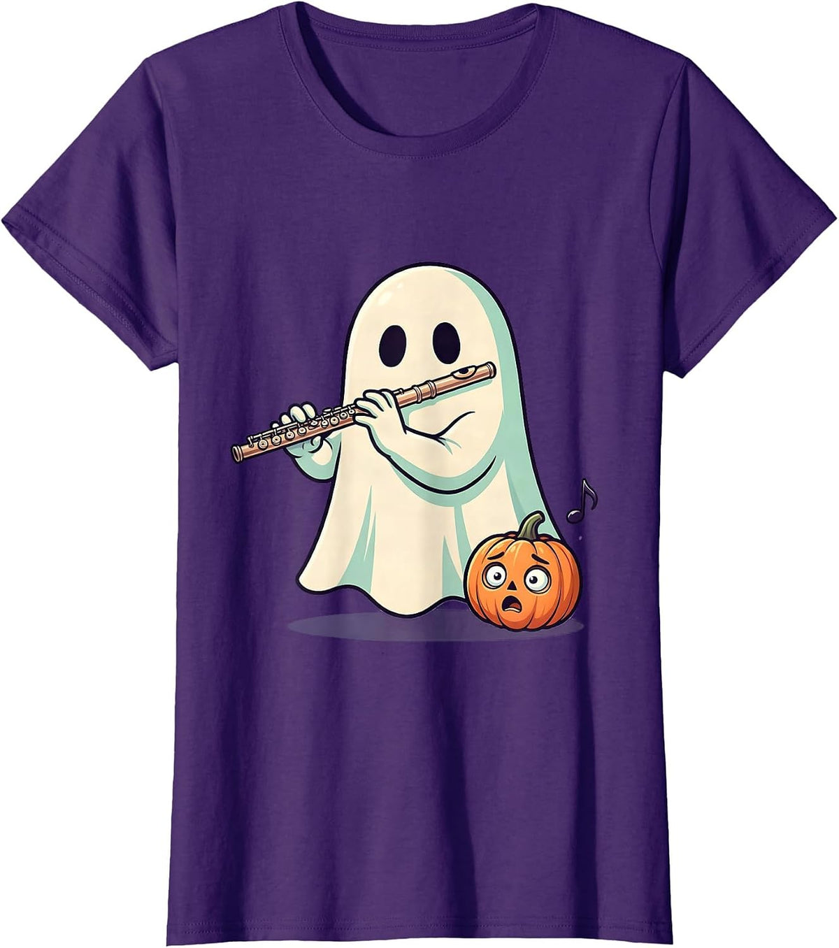 Women's Broad Sheet Ghost Flute Player Cute Kawaii Music Teacher T-Shirt - Purple