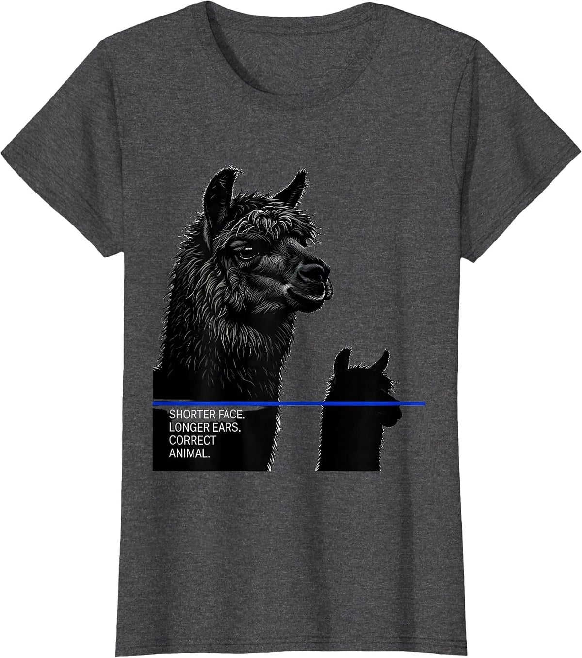 Women's Shorter Face Longer Ears Correct Animal Alpaca Lover T-Shirt - Dark Heather Grey