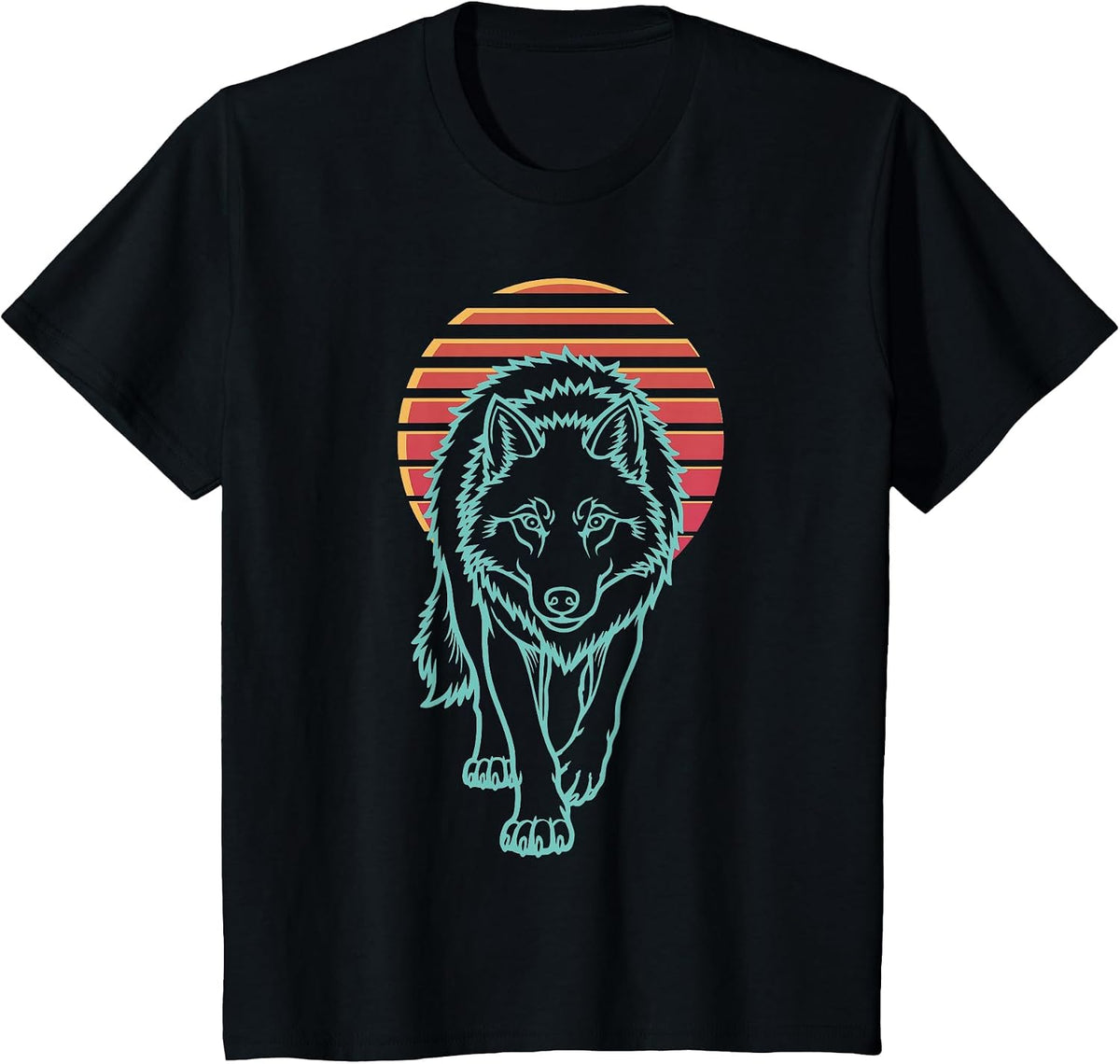 Wolf Lover Animal Retro Synthwave 80s T-Shirt - Black
