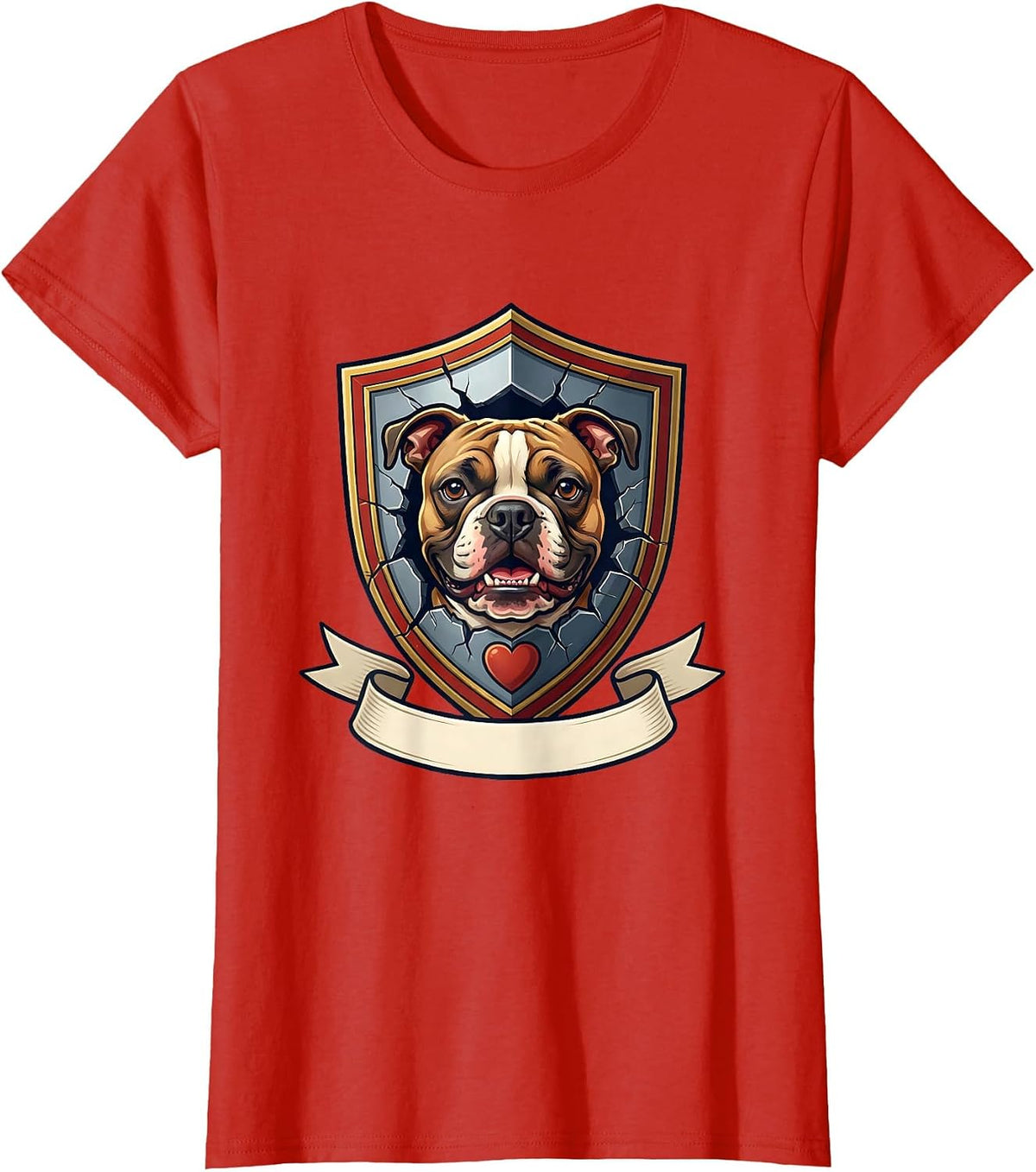 Women's Pittie Crest Pit Bull Dog Lover Mom Humor T-Shirt - Red