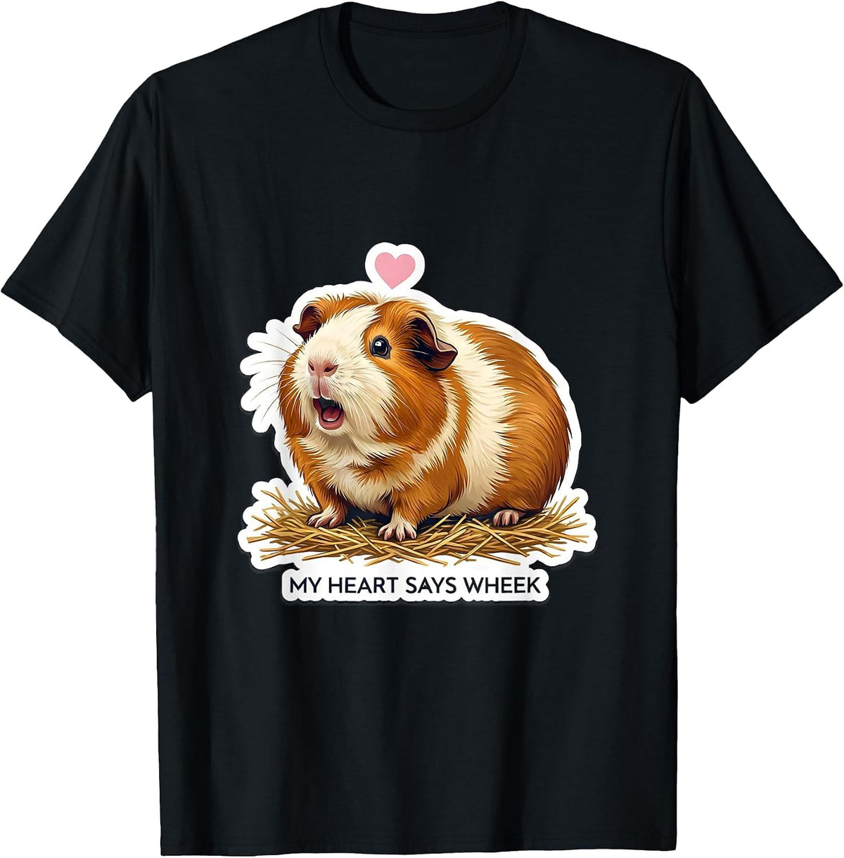 Men's My Heart Says Wheek Cute Guinea Pig Lover Owner Humor T-Shirt - Black