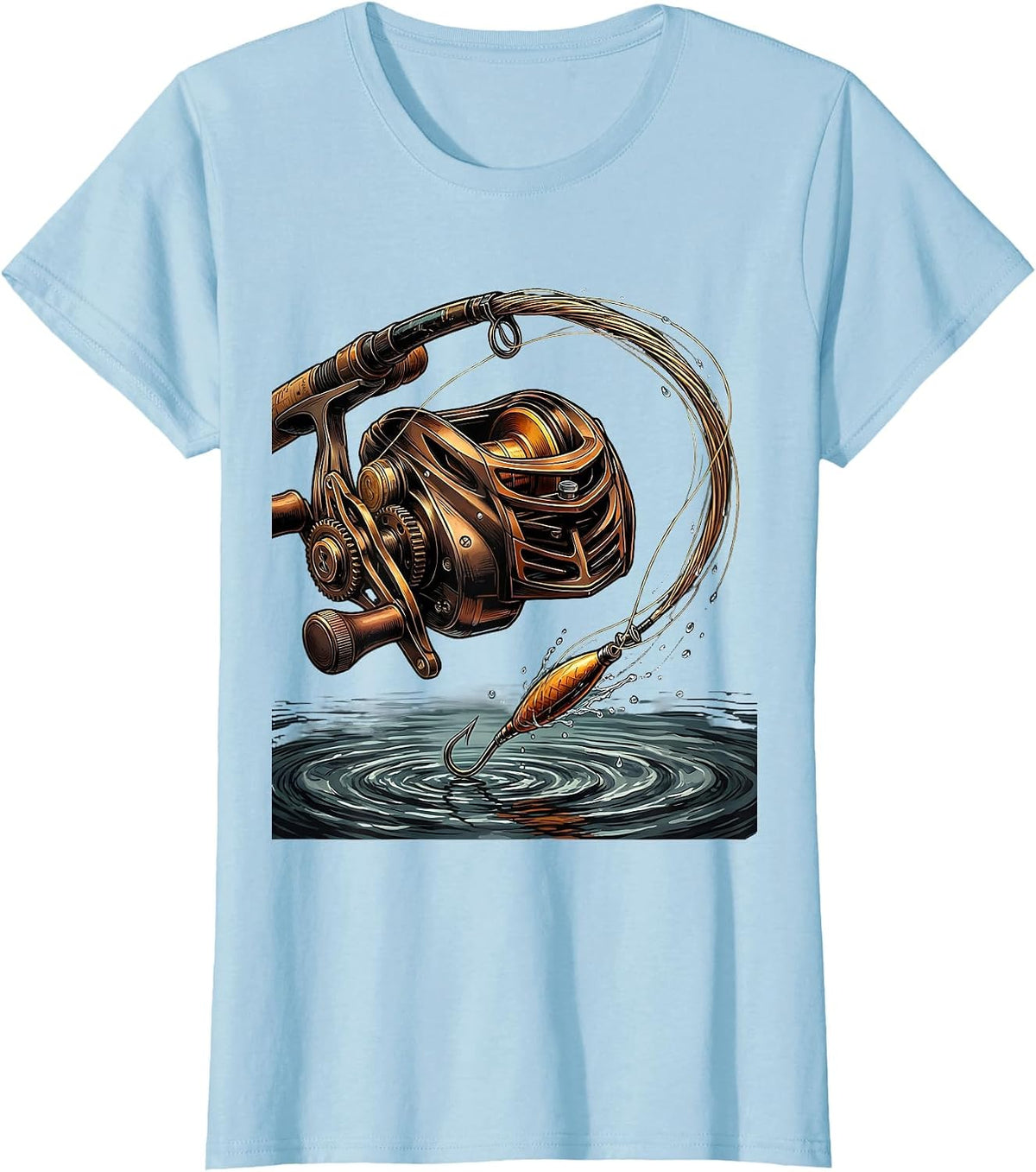 Fishing Reel Line Cast Graphic Tee T-Shirt - Baby Blue