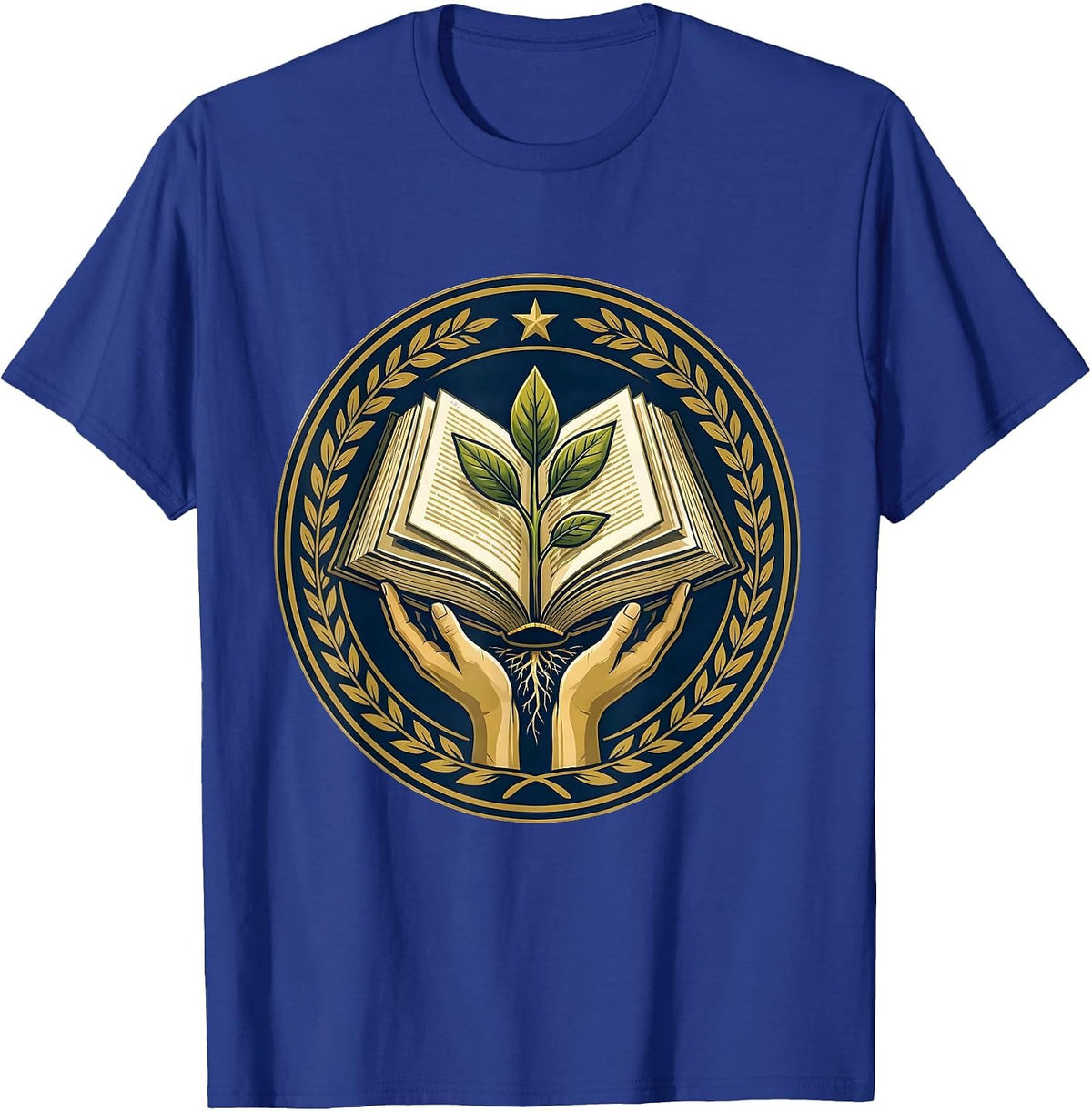Sped Teacher Hands Planting Seedling in Textbook T-Shirt - Royal Blue