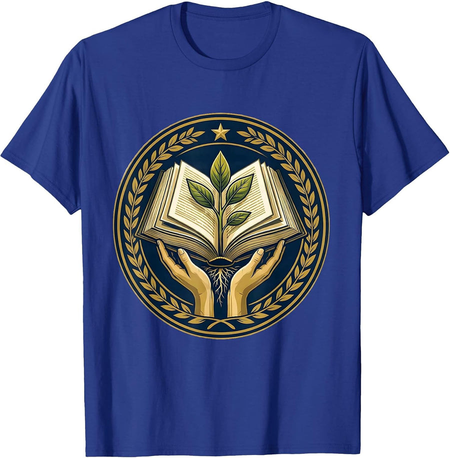 Sped Teacher Hands Planting Seedling in Textbook T-Shirt - Royal Blue