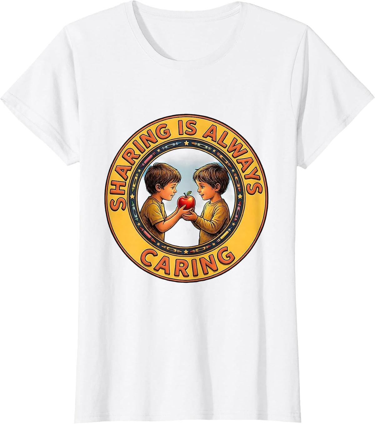 Women's Sharing Is Always Caring Preschool Teacher Design T-Shirt - White