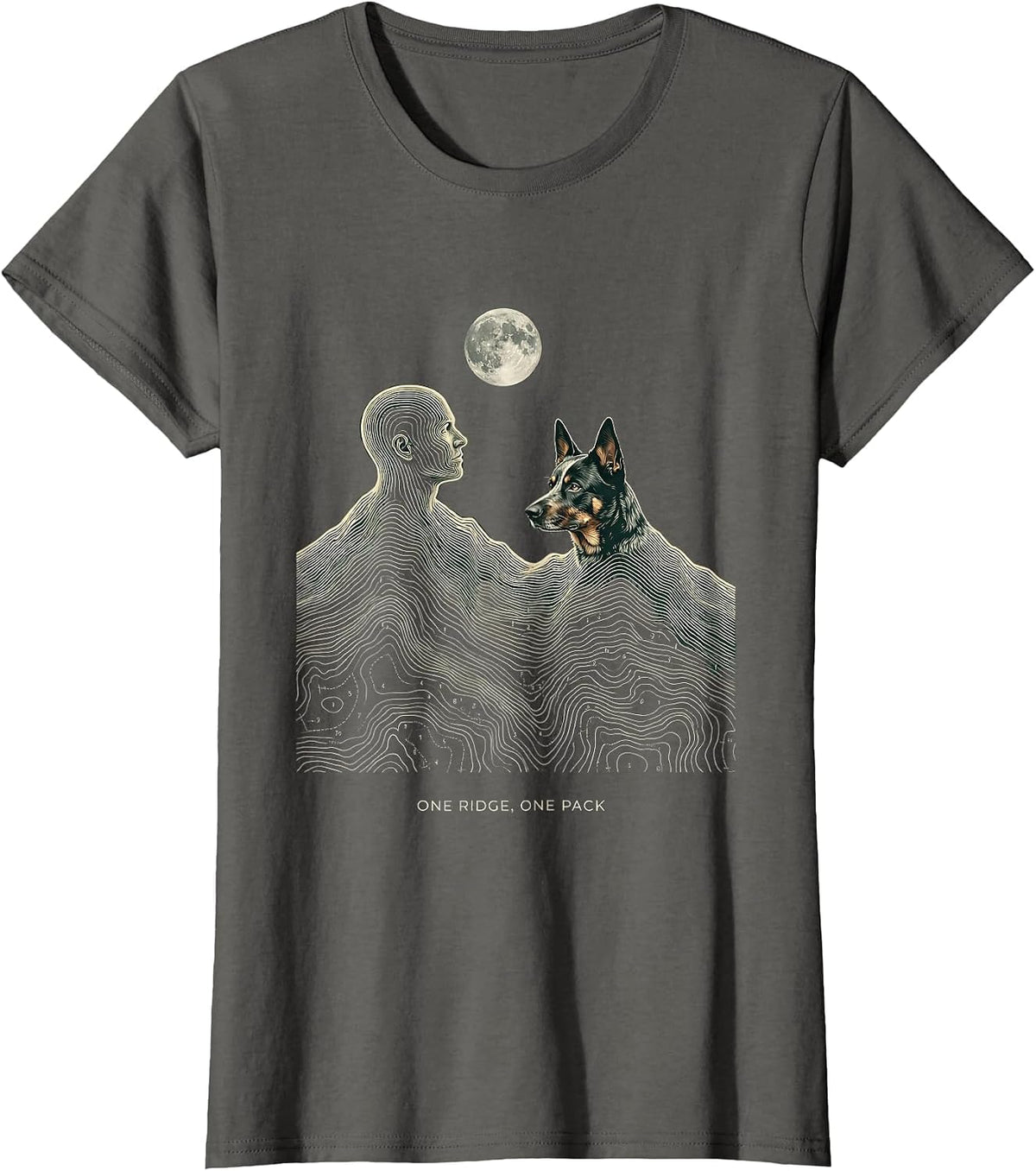 Women's One Ridge One Pack Topographic Contour Dog Breed Howling T-Shirt - Asphalt Grey