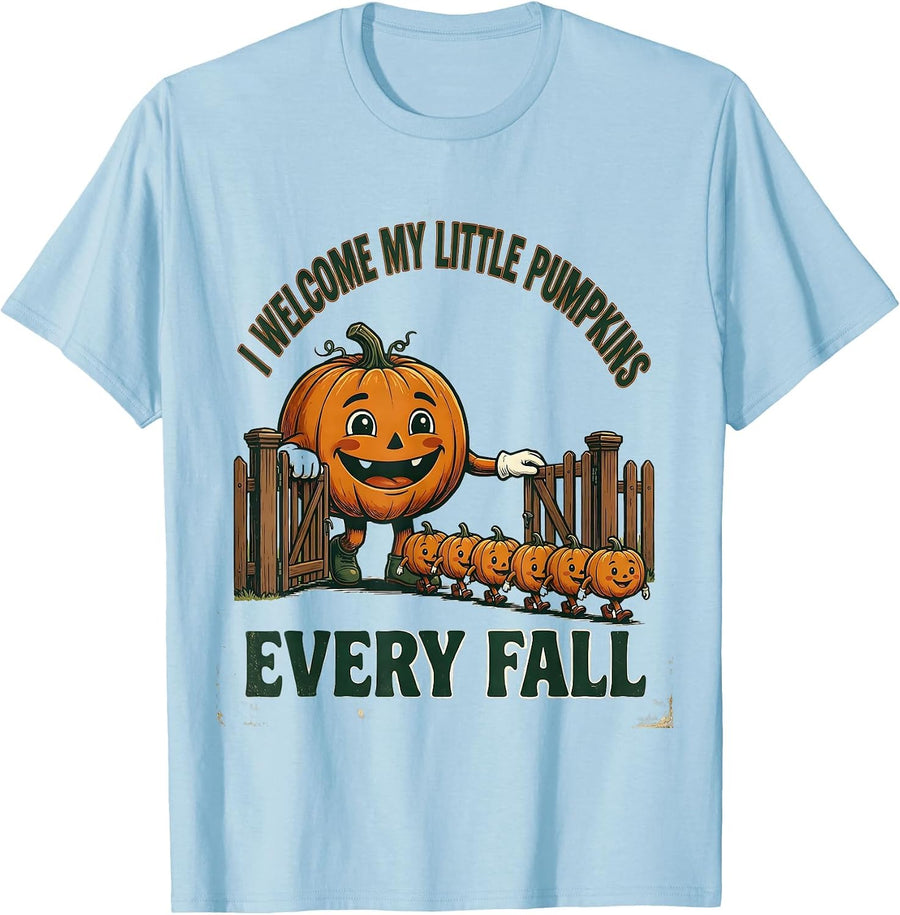 Men's I Welcome My Little Pumpkins Every Fall Teacher T-Shirt - Baby Blue