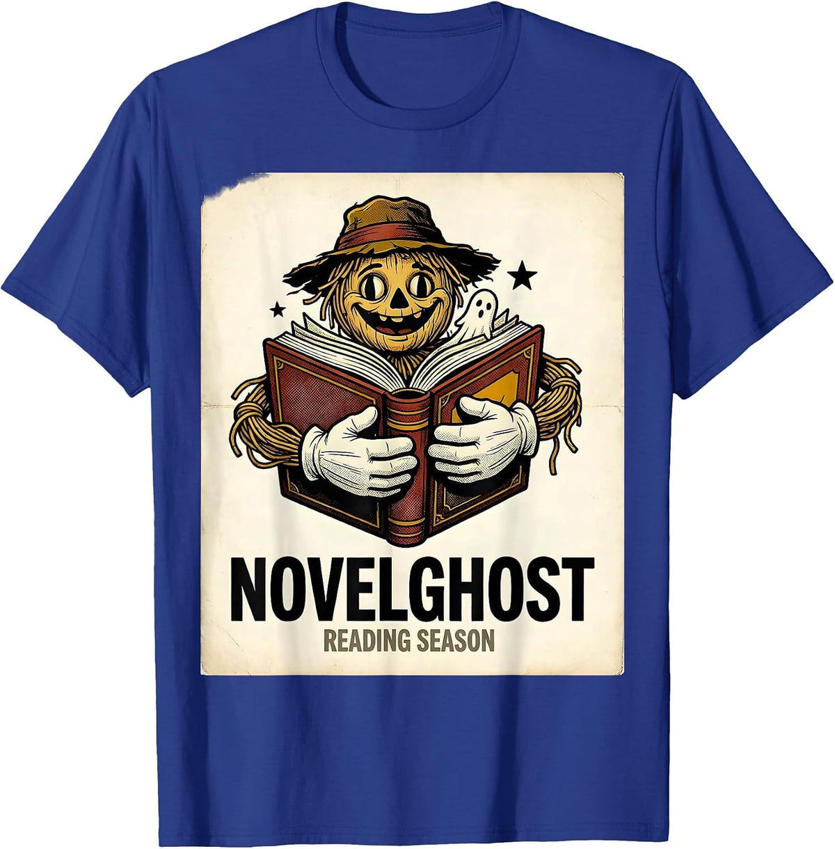 Men's Novelghost Reading Season Retro Cartoon Teacher Book Lover T-Shirt - Royal Blue