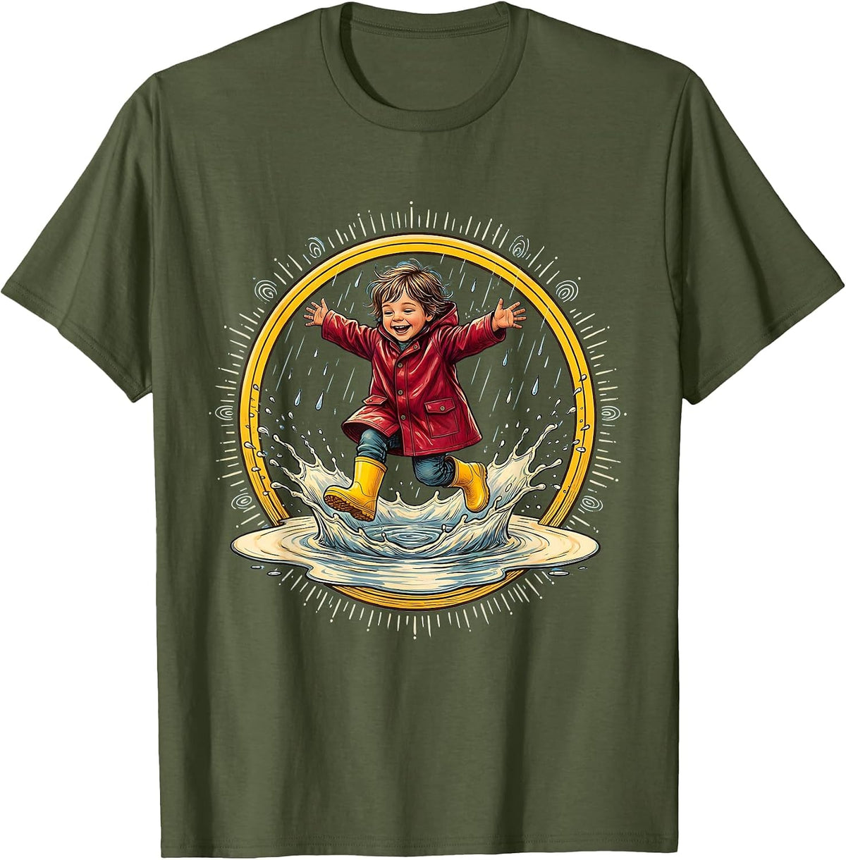 Down Syndrome Awareness Joyful Puddle Splash T-Shirt - Olive Green