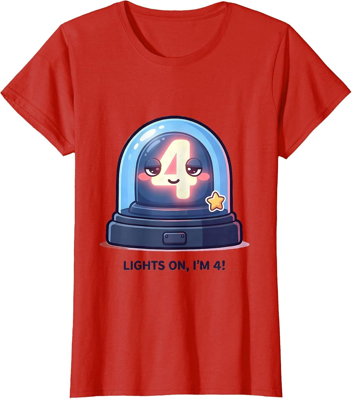 Lights On, I'm 4! Cute Kawaii Police Officer Kids Costume T-Shirt - Red