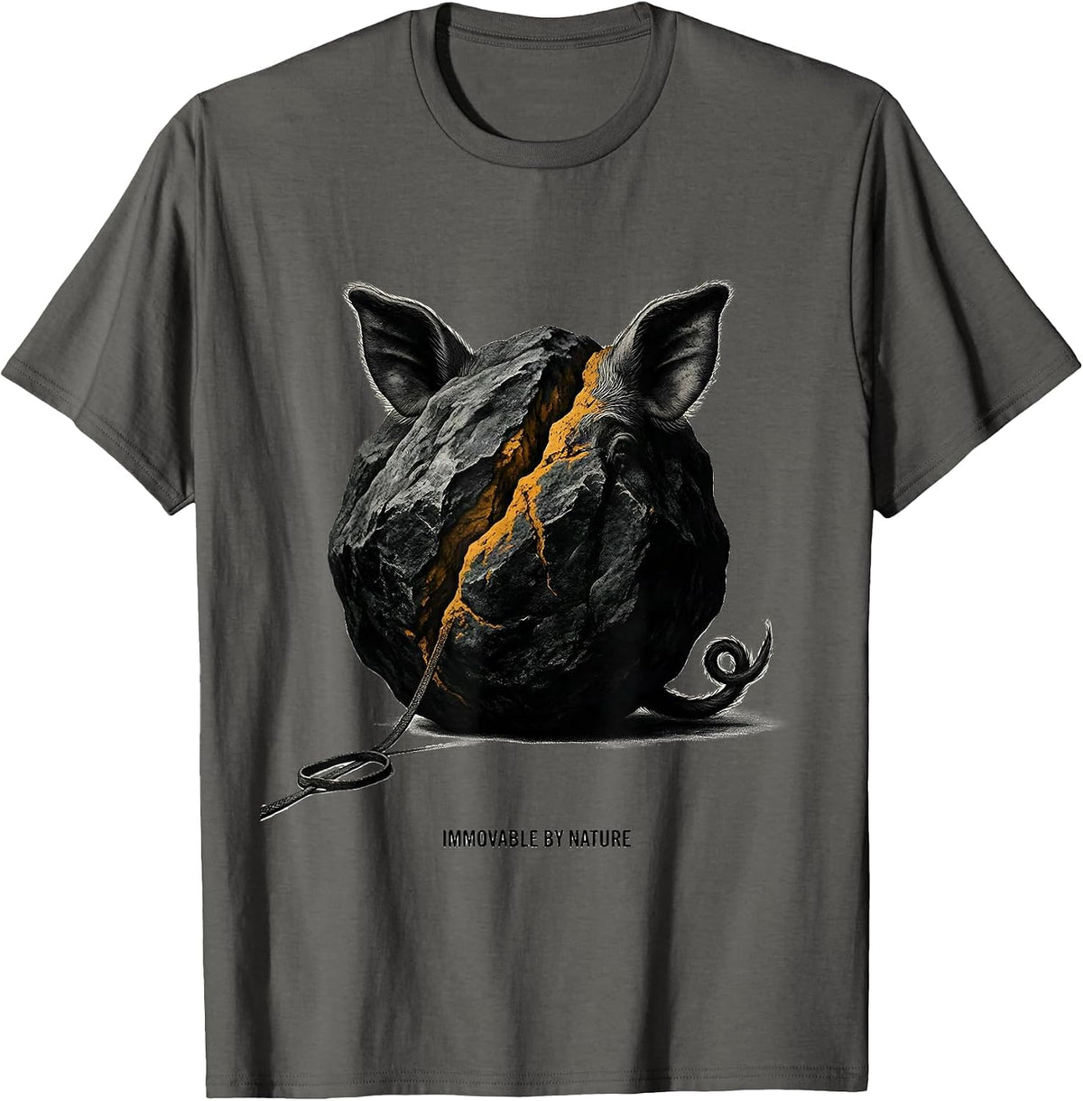 Immovable By Nature Funny Pig Lover Pet Owner Humor T-Shirt - Asphalt Grey