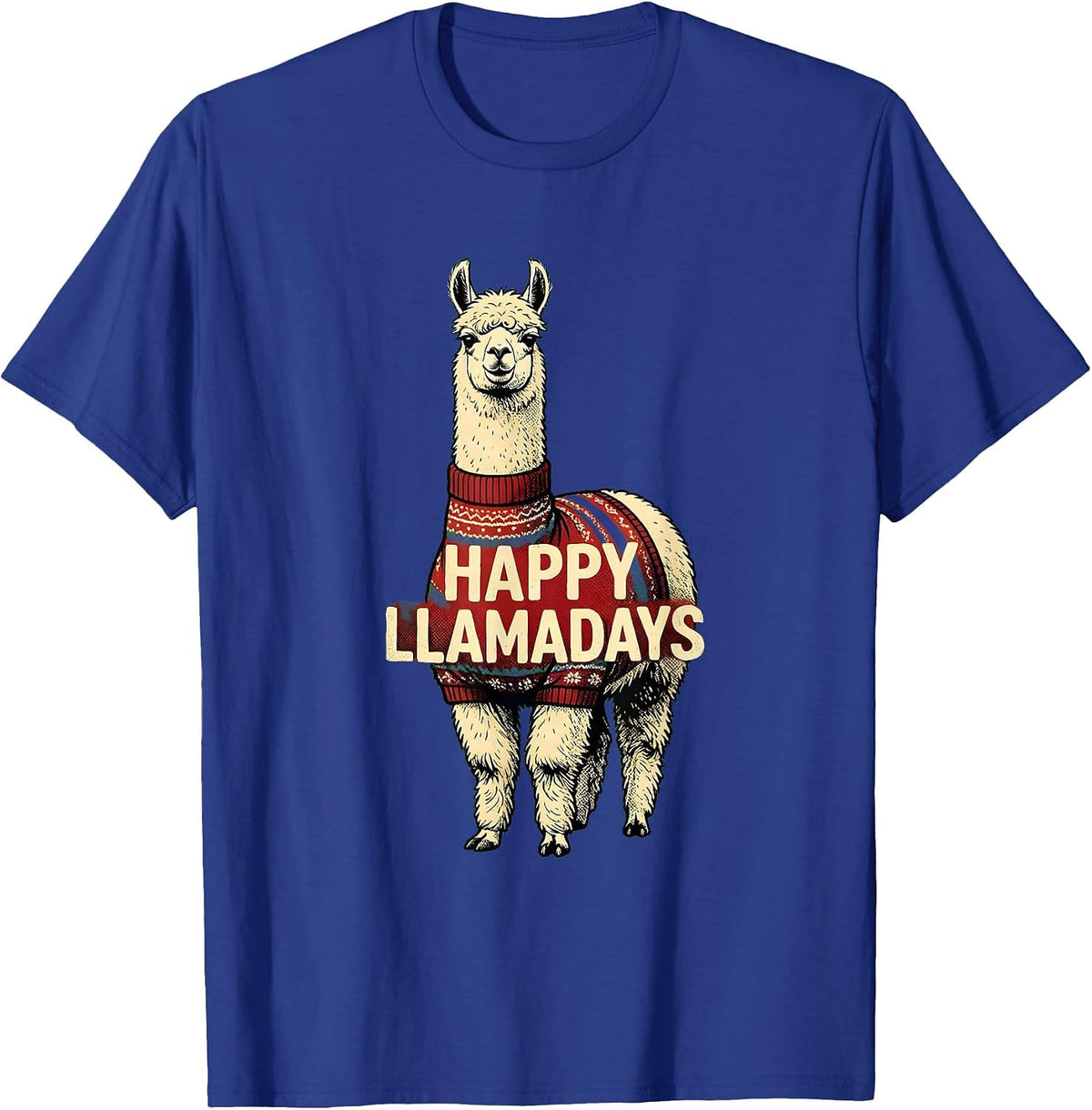Men's Happy Llamadays Funny Llama Christmas Alpaca Lover Gift T-Shirt - Royal Blue
