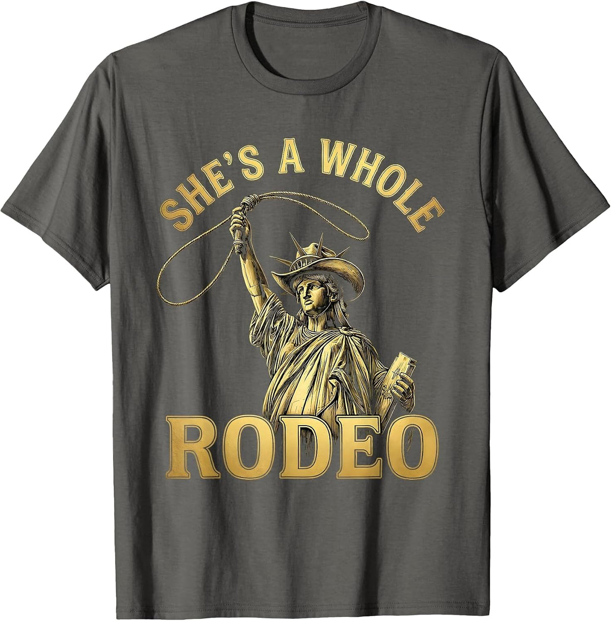 She's a Whole Rodeo White Cowgirl Design T-Shirt - Asphalt Grey