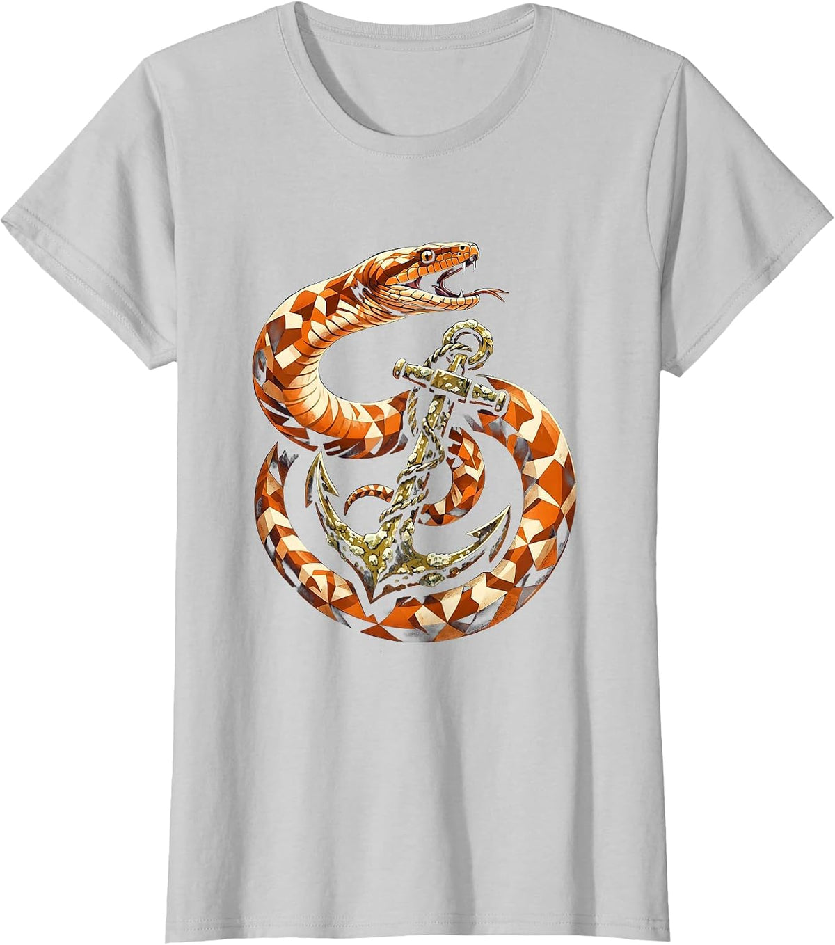 Moray Eel Sunken Ship Anchor Hawaiian Design T-Shirt - Silver Grey