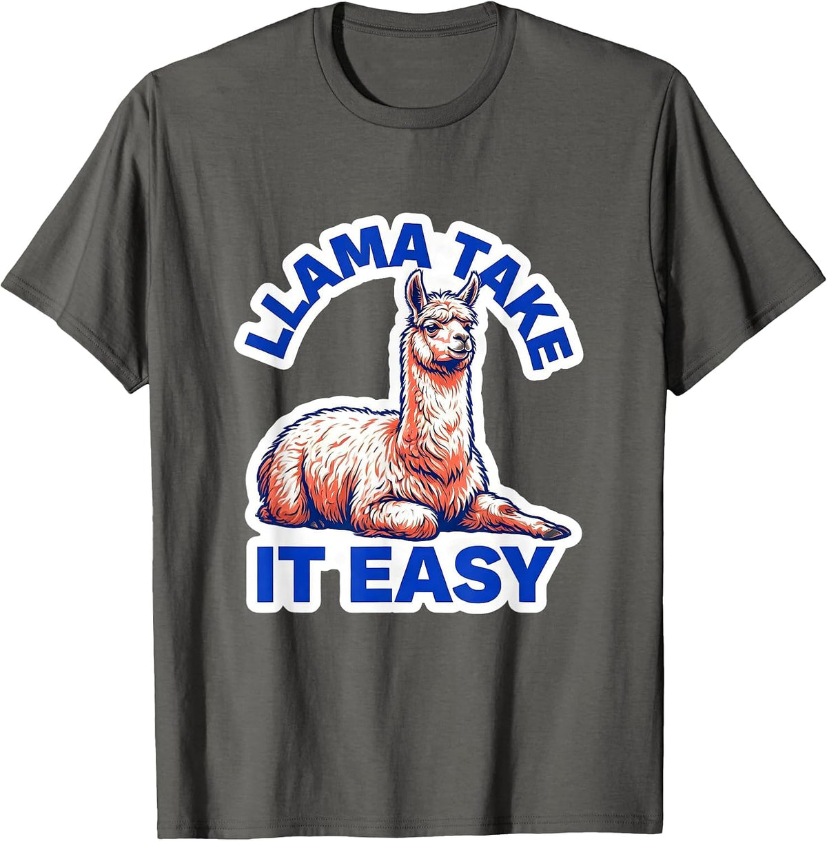 Men's Llama Take It Easy Funny Alpaca Novelty Humor Animal Lover T-Shirt - Asphalt Grey
