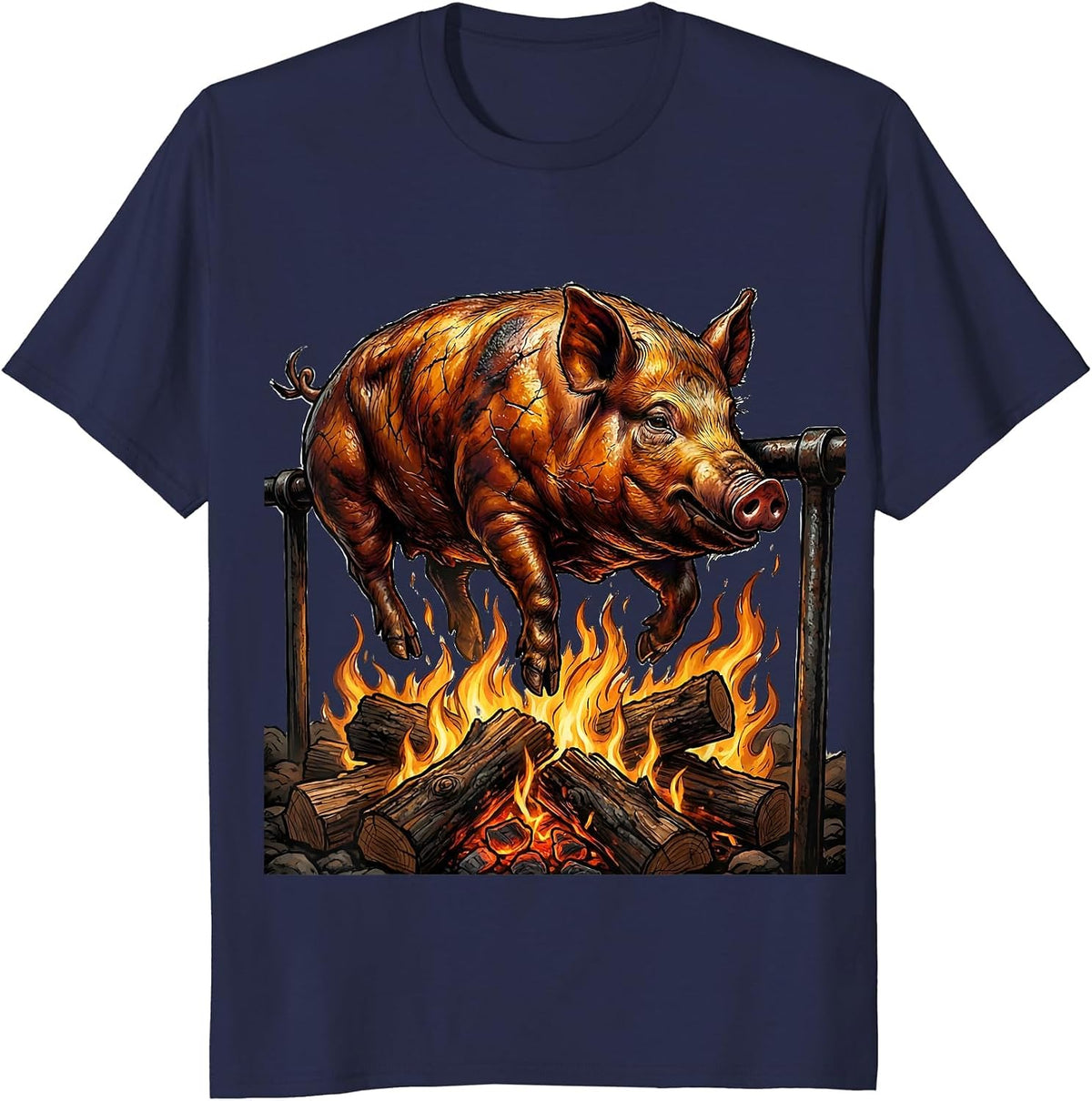 Oktoberfest Roasted Pig on Spit Illustration T-Shirt - Navy Blue