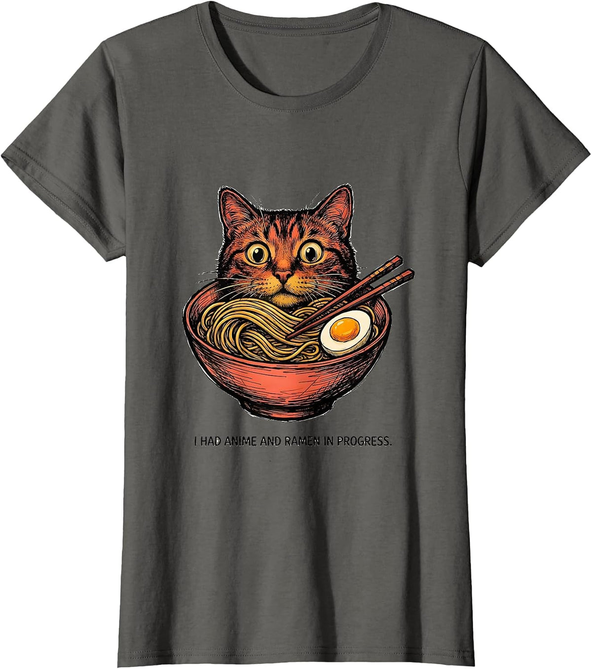 Women's I Had Anime And Ramen In Progress Funny Kawaii Cat Anime T-Shirt - Asphalt Grey