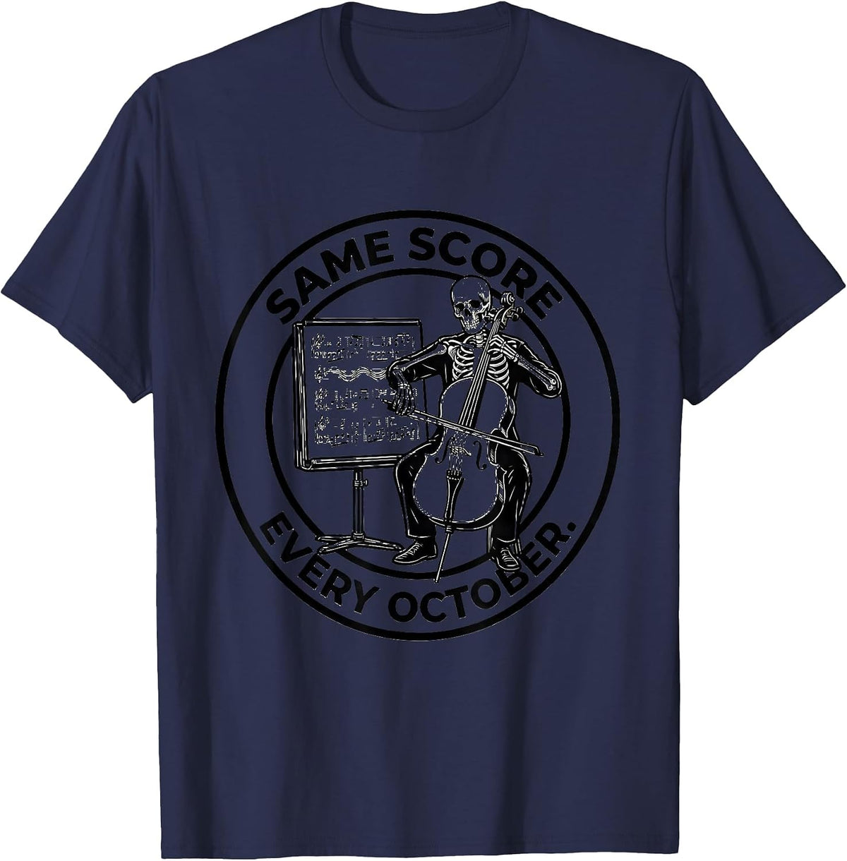 Same Score, Every October Whimsical Music Teacher Halloween T-Shirt - Navy Blue