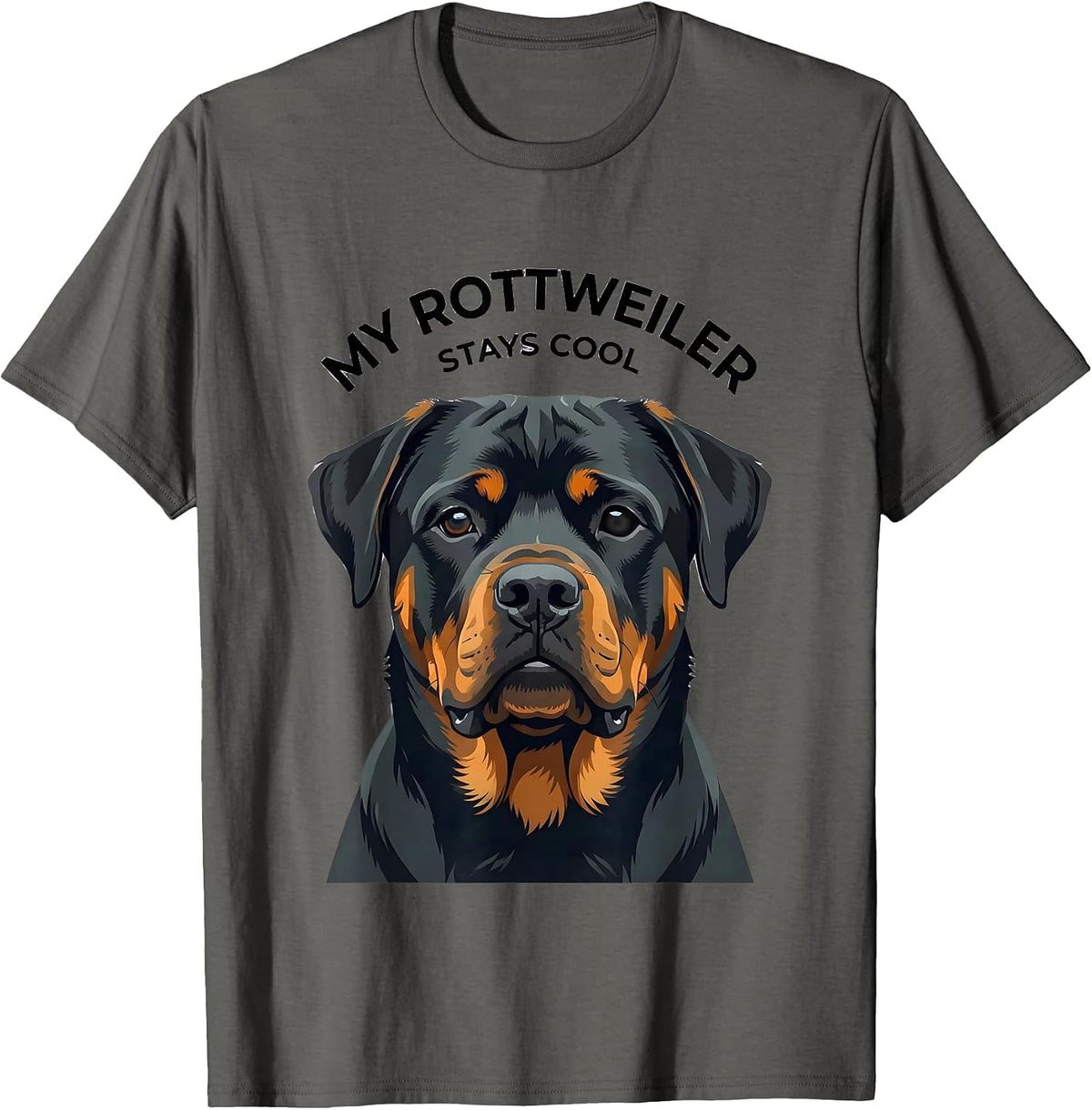 Men's My Rottweiler Stays Cool Flat Vector Dog Breed Portrait T-Shirt - Asphalt Grey