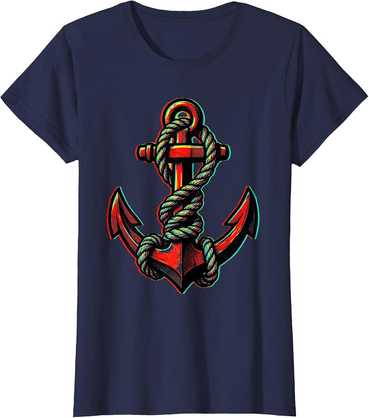 Women's Anchor Rope Knot Nautical Illustration T-Shirt - Navy Blue
