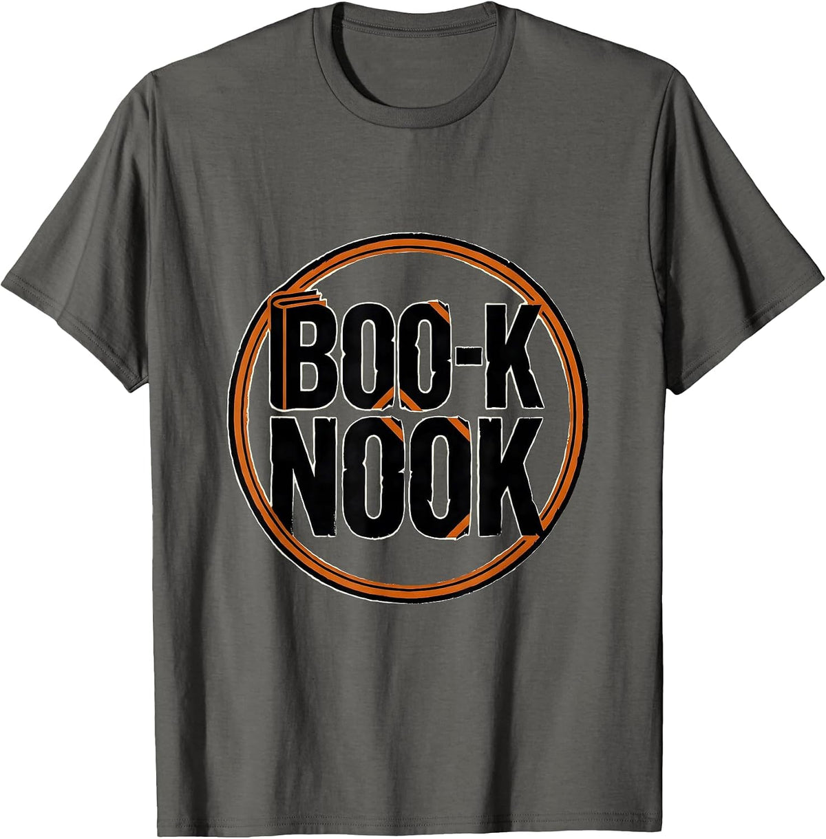 Men's Boo-k Nook Whimsical Teacher Halloween Pumpkin Emblem T-Shirt - Asphalt Grey